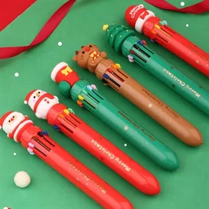 10 Colors Christmas Press Ballpoint Pen