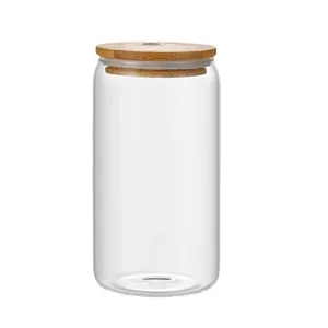 16Oz Pint With Glass Straw & Bamboo Lid