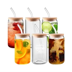 16Oz Pint With Glass Straw & Bamboo Lid