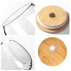16Oz Pint With Glass Straw & Bamboo Lid