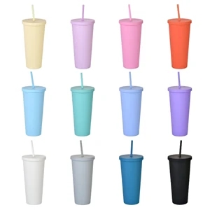 24oz Pastel Colored Plastic Cups with Lids and Straws