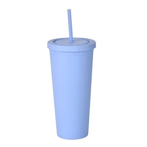 24oz Pastel Colored Plastic Cups with Lids and Straws