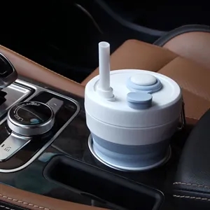 Silicone Collapsible Travel Folding Drinking Cup W/Lid