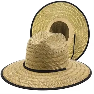 Wide Brim Straw Lifeguard Hat  Full Color Patch & Underneath