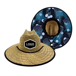 Wide Brim Straw Lifeguard Hat  Full Color Patch & Underneath