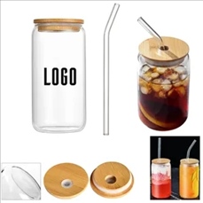 16Oz Pint With Glass Straw & Bamboo Lid