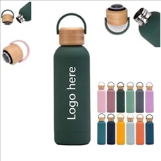 17 Oz Stainless Steel Water Bottle With Bamboo Lid