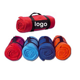 Fleece blanket with nylon carry strap.